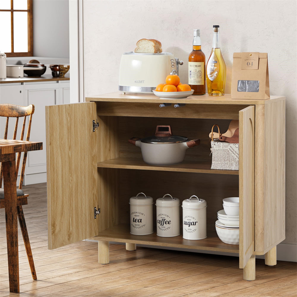 Natural Modern Sideboard Storage Cabinet Console Table with Arched Finish Doors and Solid Wood Legs