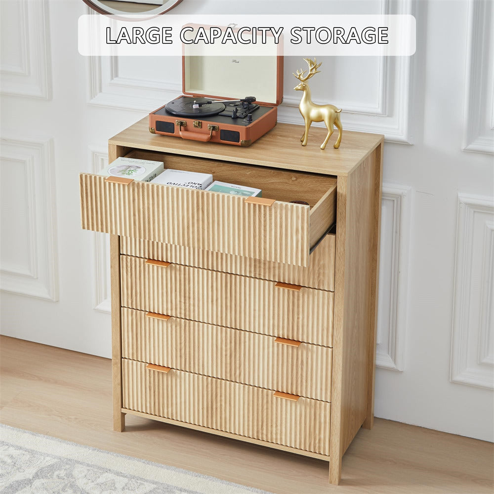 Natural Modern Wood 5 Drawer Dressers with Waveform Fluted Panel