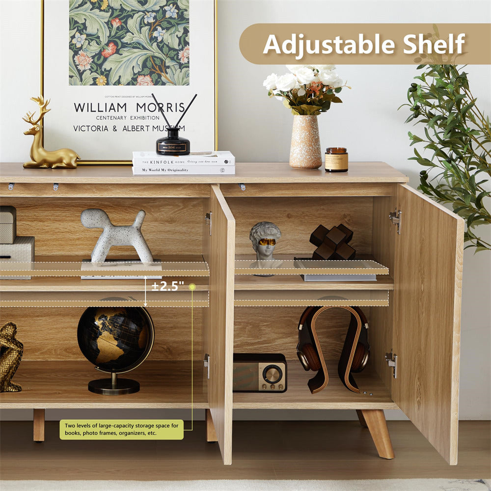 Natural Modern Wood Fluted Storage Cabinet Sideboard Buffet with 3 Doors