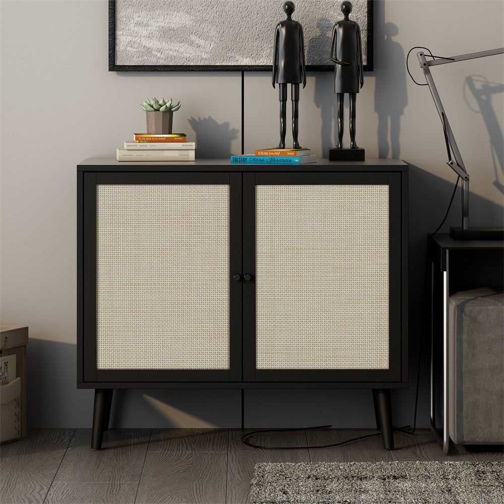 Rattan Sideboard Buffet Cabinet Black