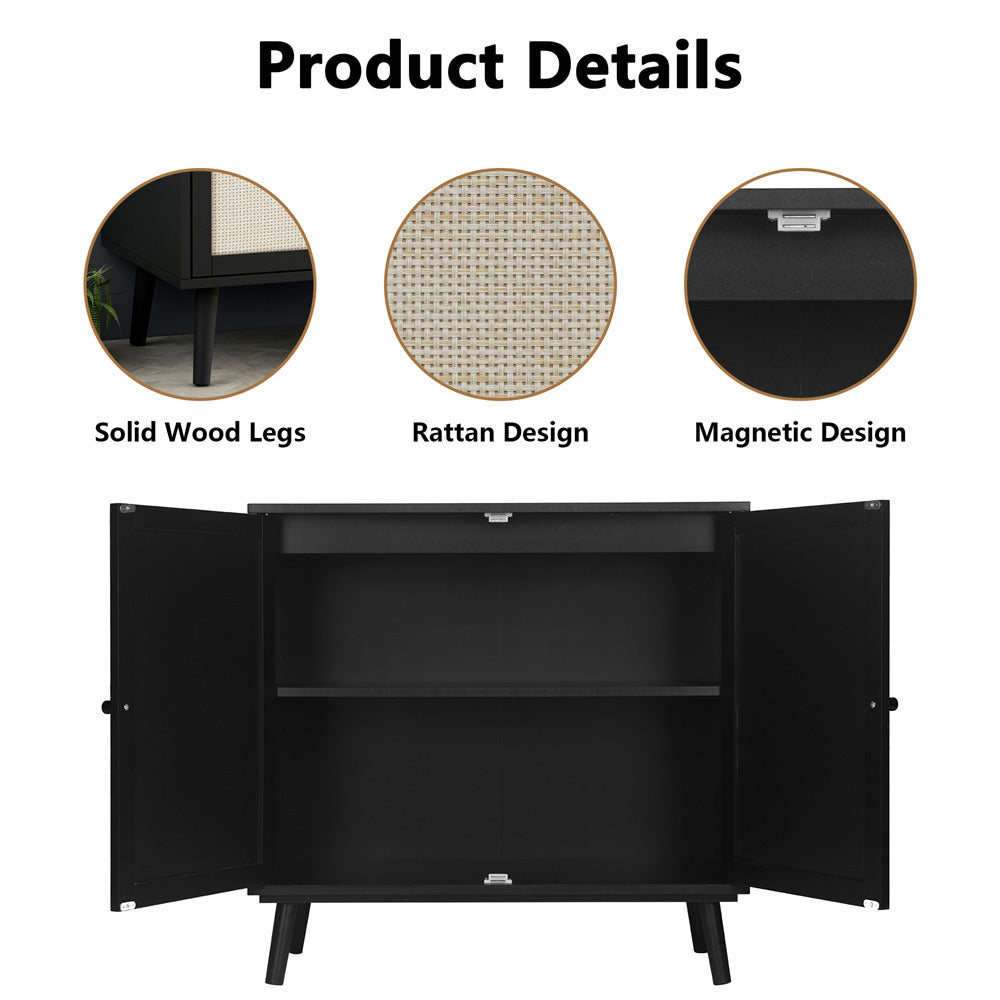 Rattan Sideboard Buffet Cabinet Black