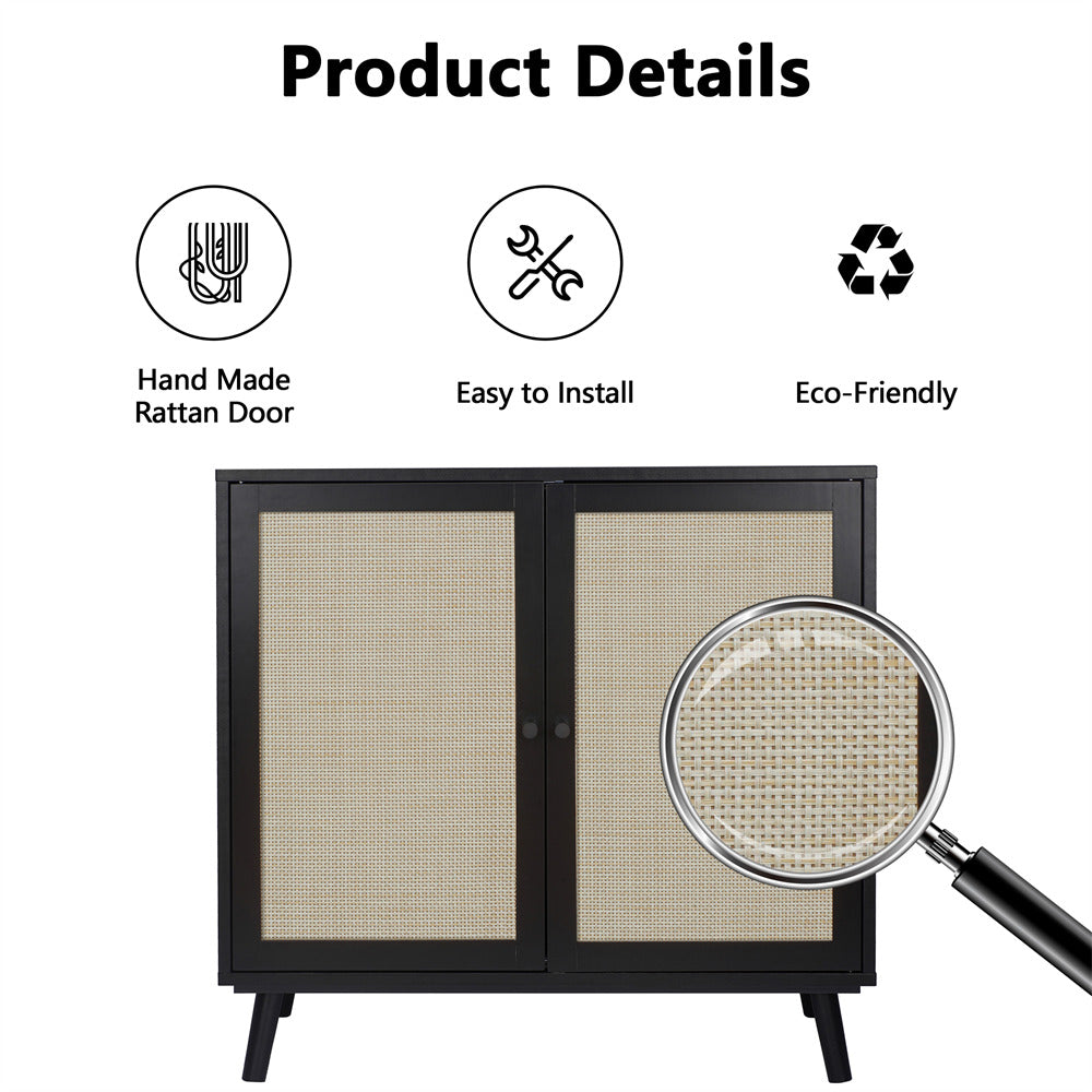 Rattan Sideboard Buffet Cabinet Black