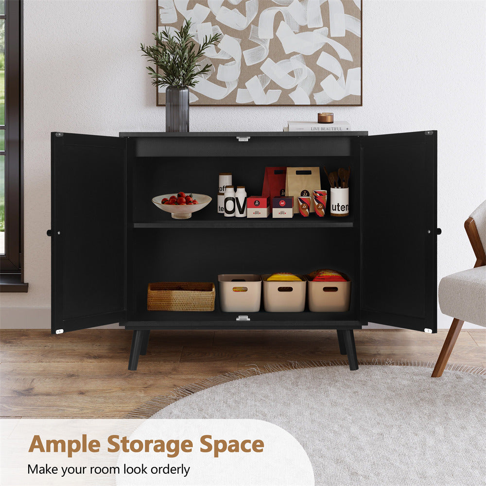 Rattan Sideboard Buffet Cabinet Black
