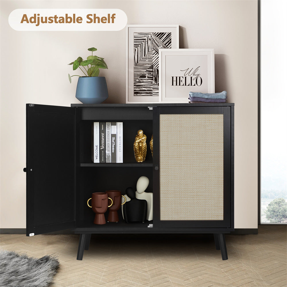Rattan Sideboard Buffet Cabinet Black