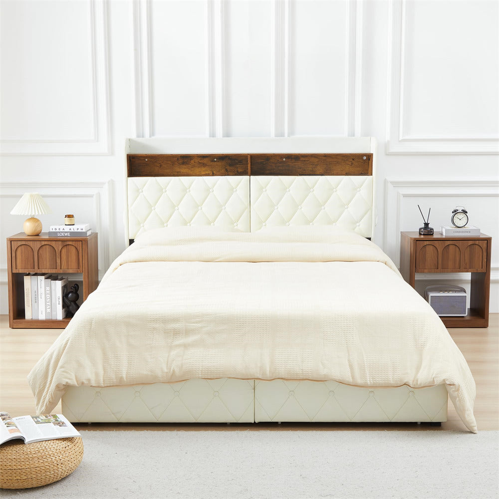 Walnut 19.69" Modern Nightstand Set of 2 Bedside Table with Arched Finish and Curved Profile