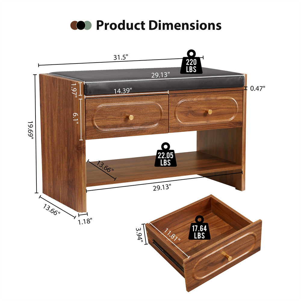 Wooden desk with dimensions and weight indicators on a white background