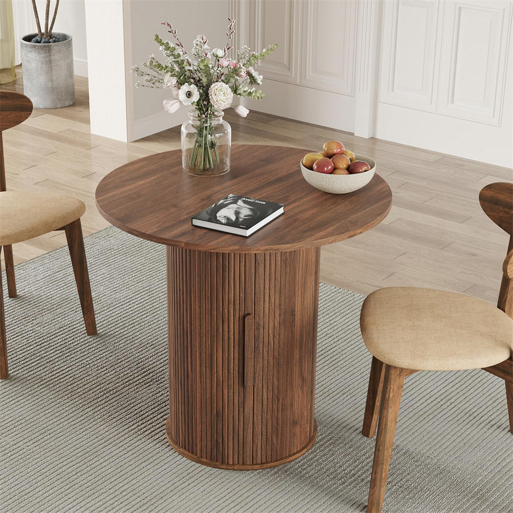 Wooden dining table with chairs in a room setting