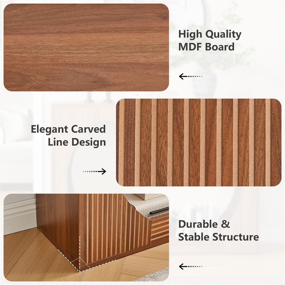 Walnut 43.3" Modern Wooden Rectangular Entryway Console Table with Storage and Carving Lines