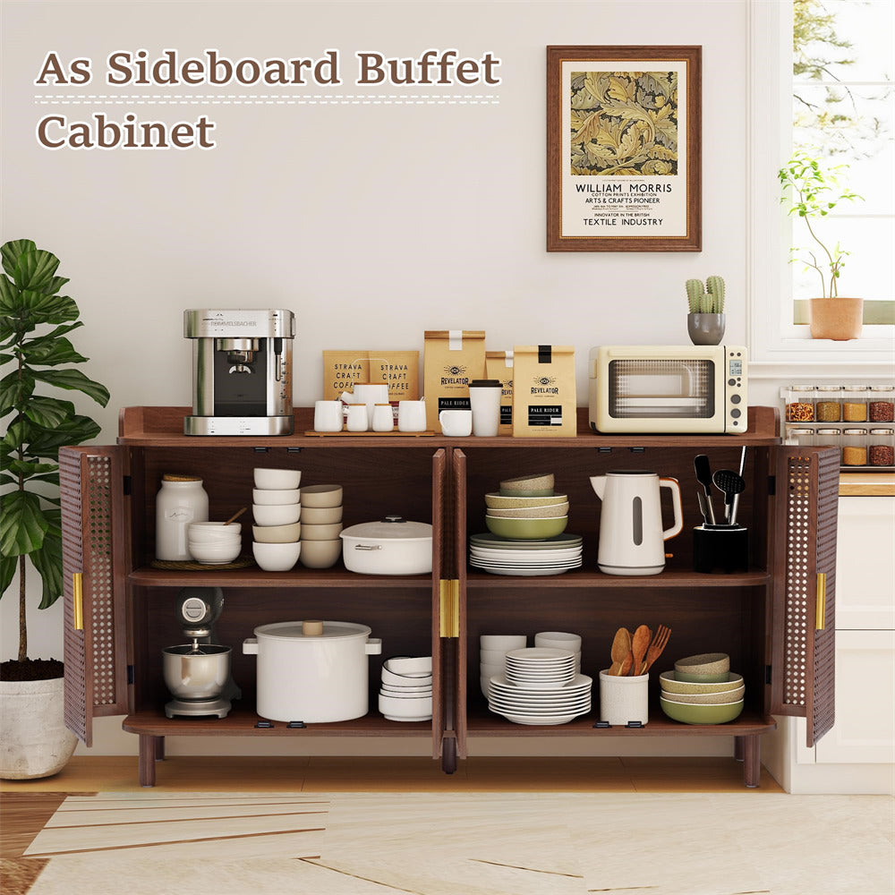 Sideboard buffet cabinet with kitchen items in a room setting