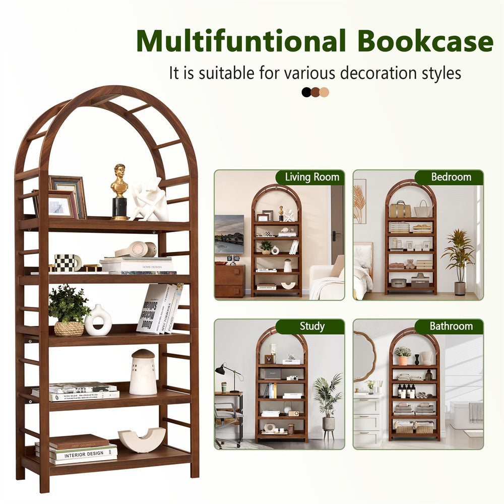 Multifunctional bookcase with various display options in different rooms.
