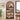 Wooden shelf with various items in a room with a window and plant