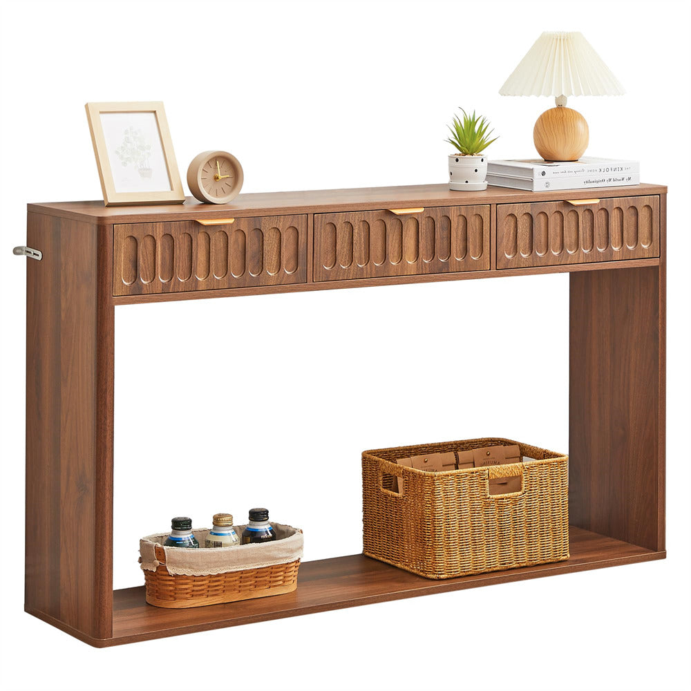 Walnut 51.18" Mid Century Farmhouse Console Table with Storage and 3 Drawers