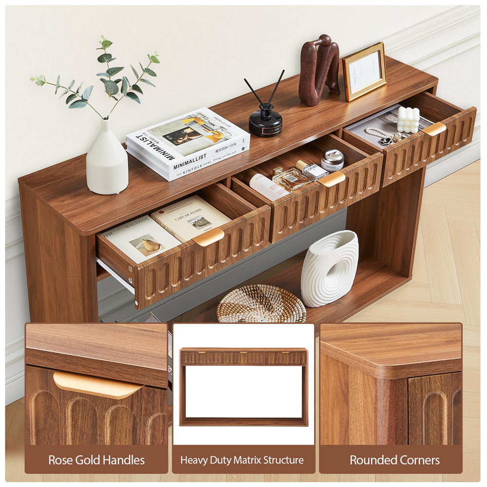 Walnut 51.18" Mid Century Farmhouse Console Table with Storage and 3 Drawers