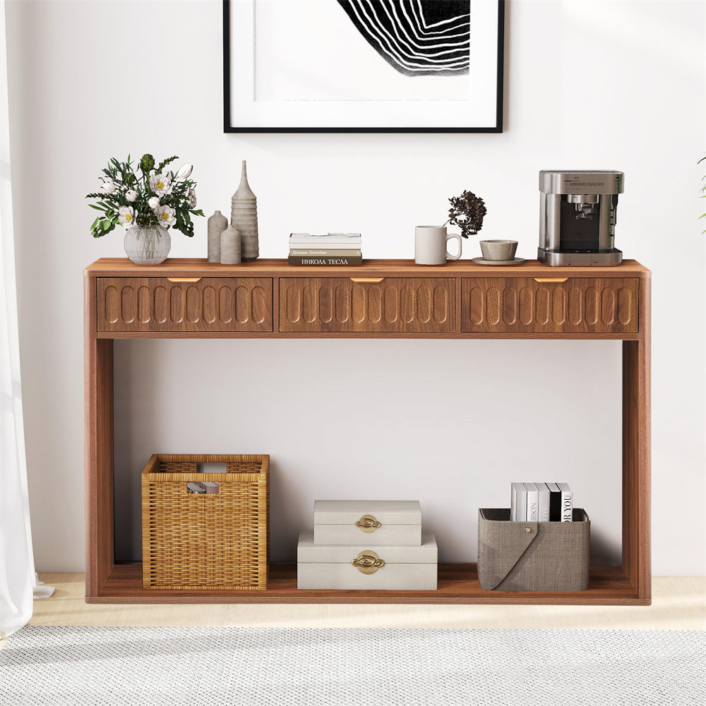 Walnut 51.18" Mid Century Farmhouse Console Table with Storage and 3 Drawers
