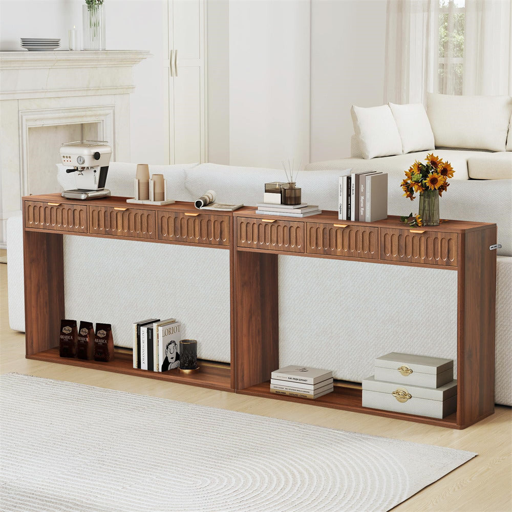Walnut 51.18" Mid Century Farmhouse Console Table with Storage and 3 Drawers
