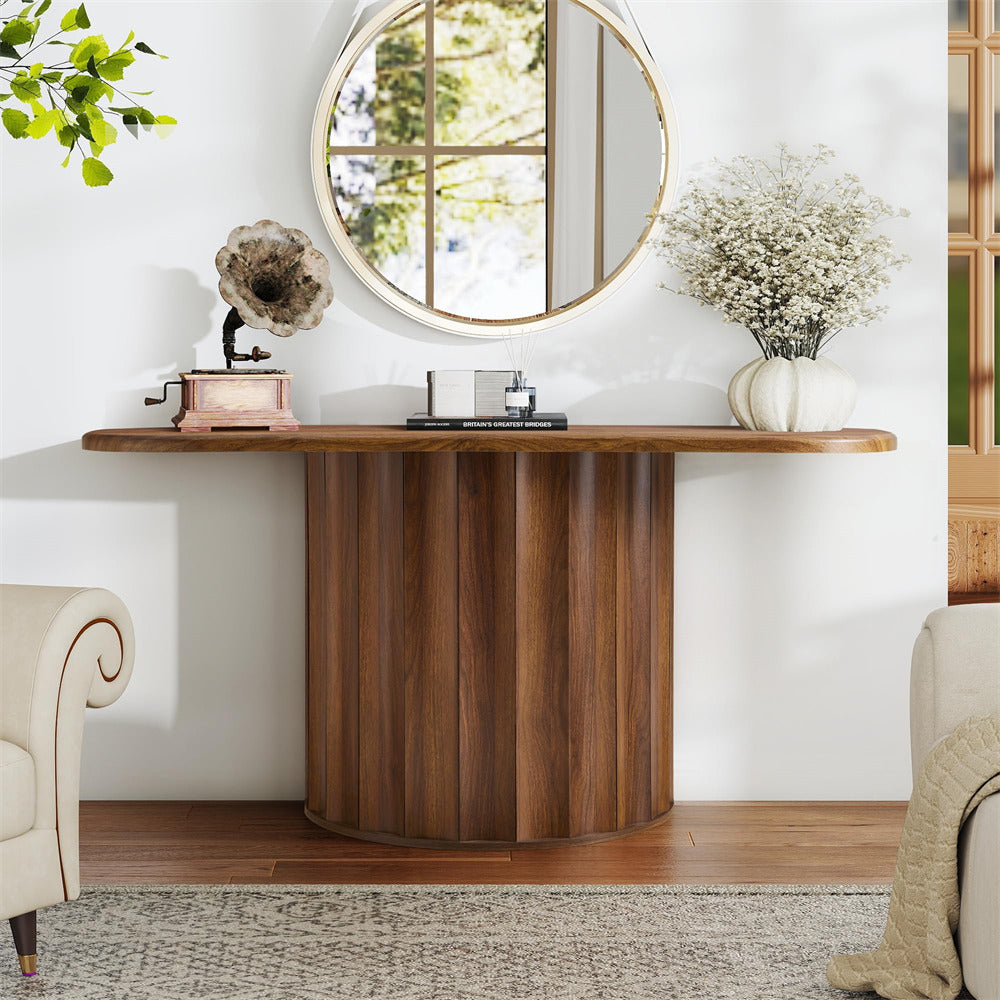Walnut 59'' Wooden Modern Fluted Console Table for Entryway