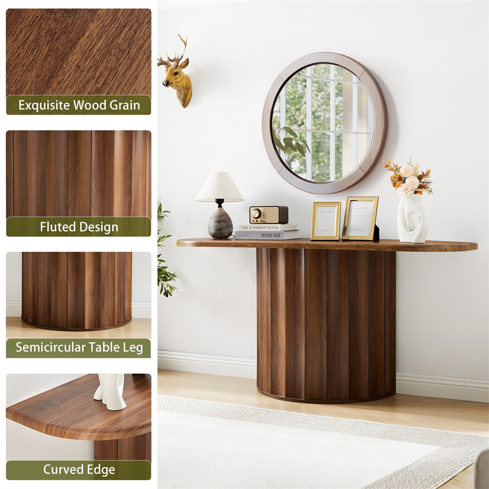 Walnut 59'' Wooden Modern Fluted Console Table for Entryway