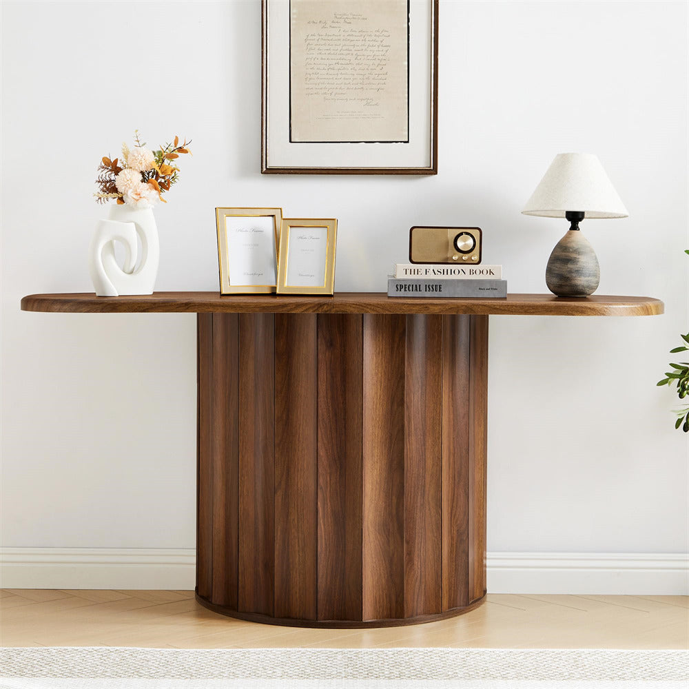Walnut 59'' Wooden Modern Fluted Console Table for Entryway