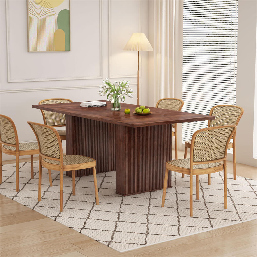 Walnut 78 Inch Dining Table Modern Farmhouse Wooden Rectangular Kitchen Table