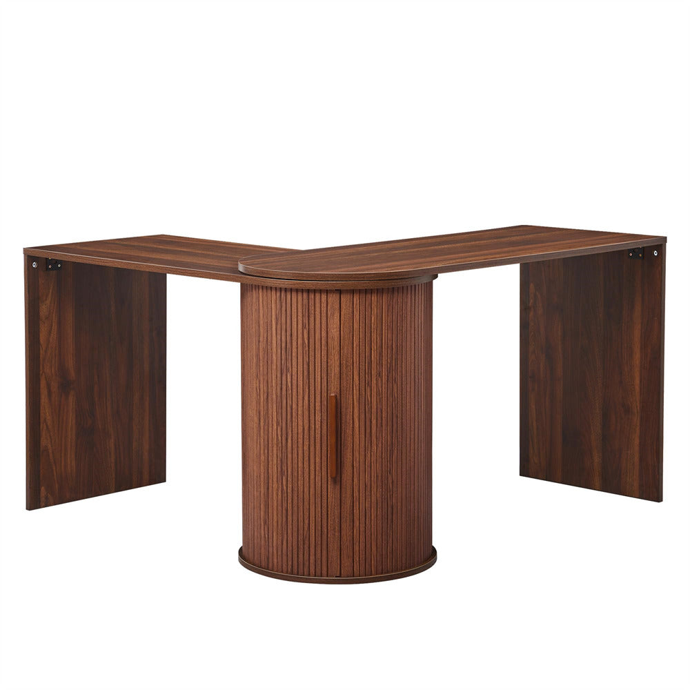 Walnut Boho Modern Corner L Shaped Computer Desk Table with Storage