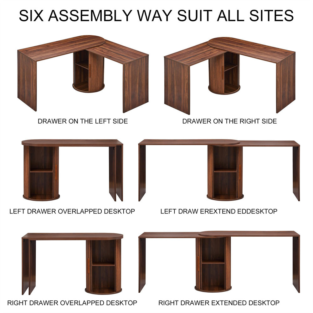 Walnut Boho Modern Corner L Shaped Computer Desk Table with Storage