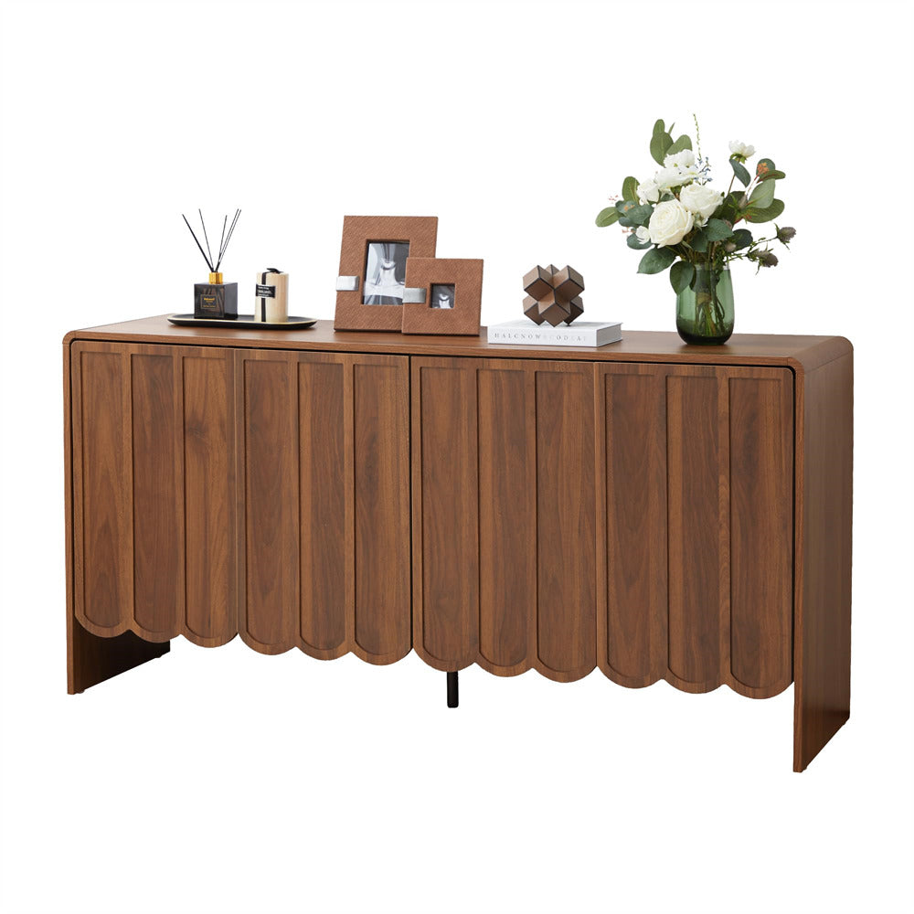 Walnut Farmhouse Wood Storage Cabinet Sideboard with Adjustable Shelves and 4 Doors