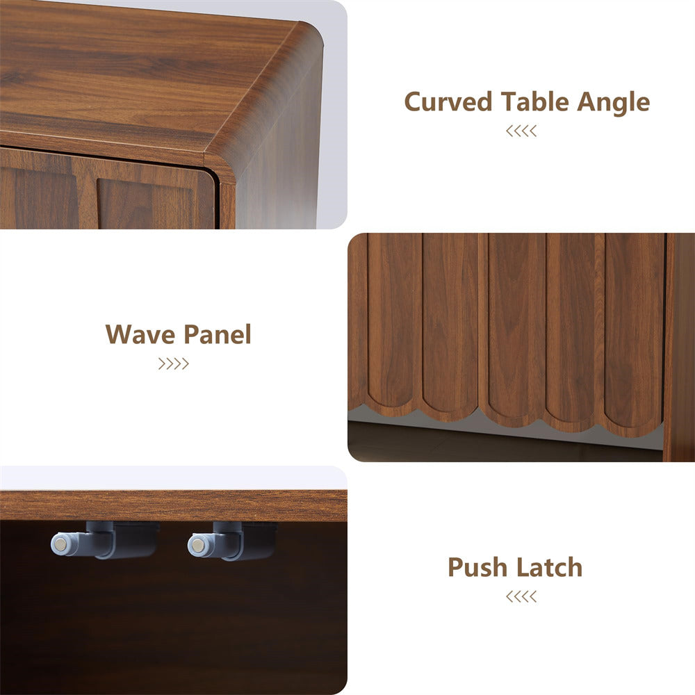 Walnut Farmhouse Wood Storage Cabinet Sideboard with Adjustable Shelves and 4 Doors