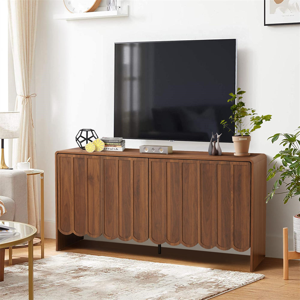 Walnut Farmhouse Wood Storage Cabinet Sideboard with Adjustable Shelves and 4 Doors