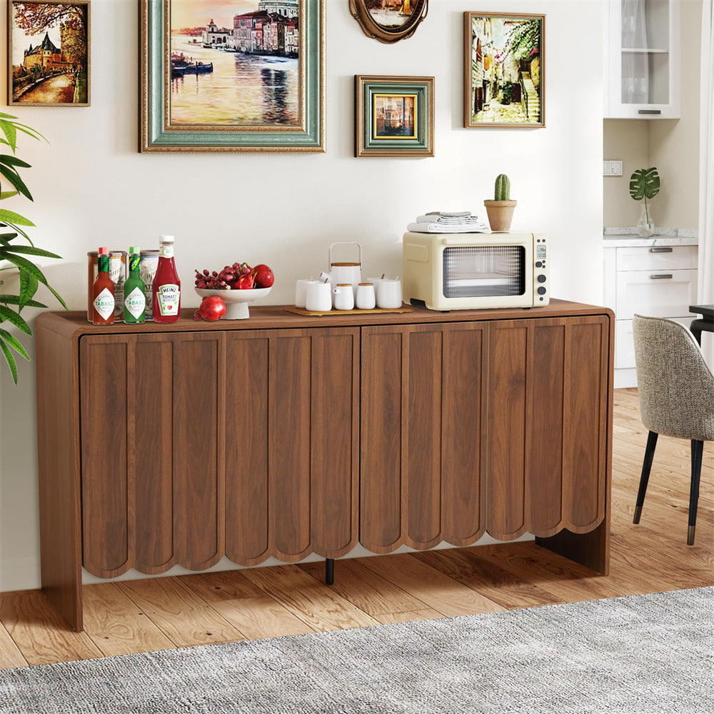 Walnut Farmhouse Wood Storage Cabinet Sideboard with Adjustable Shelves and 4 Doors