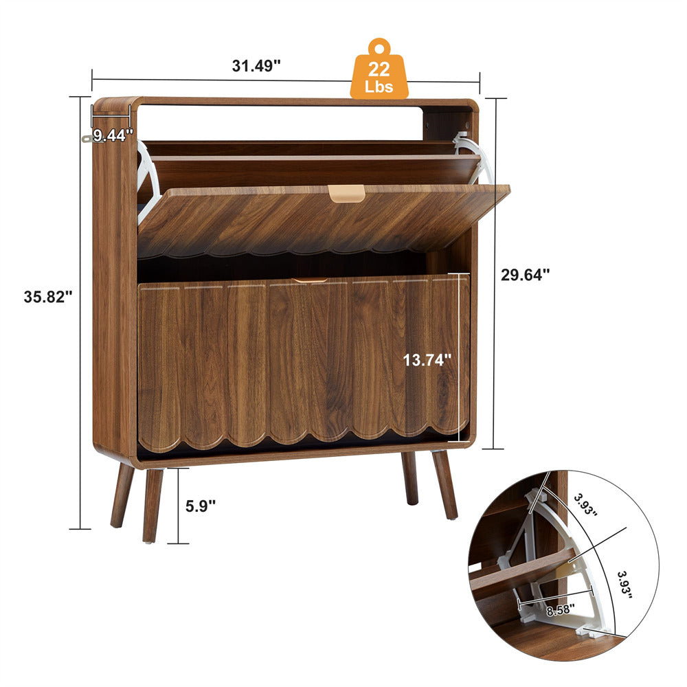 Wooden side table with dimensions and weight label on a white background