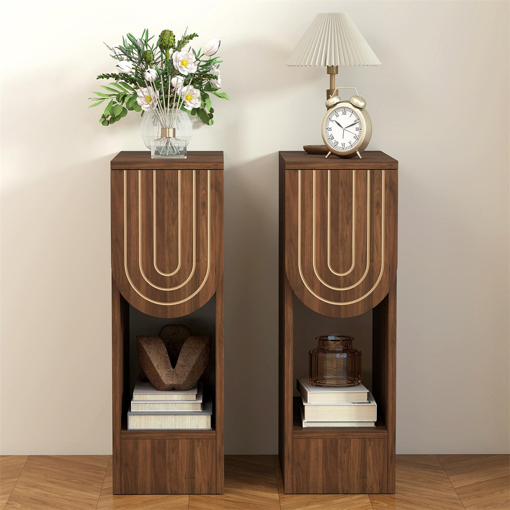 Walnut Mid-Century Modern Wooden Narrow Nightstand Set of 2