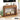 Wooden console table in a living room setting with decorative items.