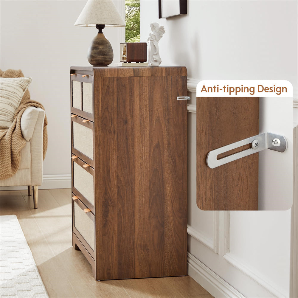 Wooden cabinet with anti-tipping design feature in a room setting.