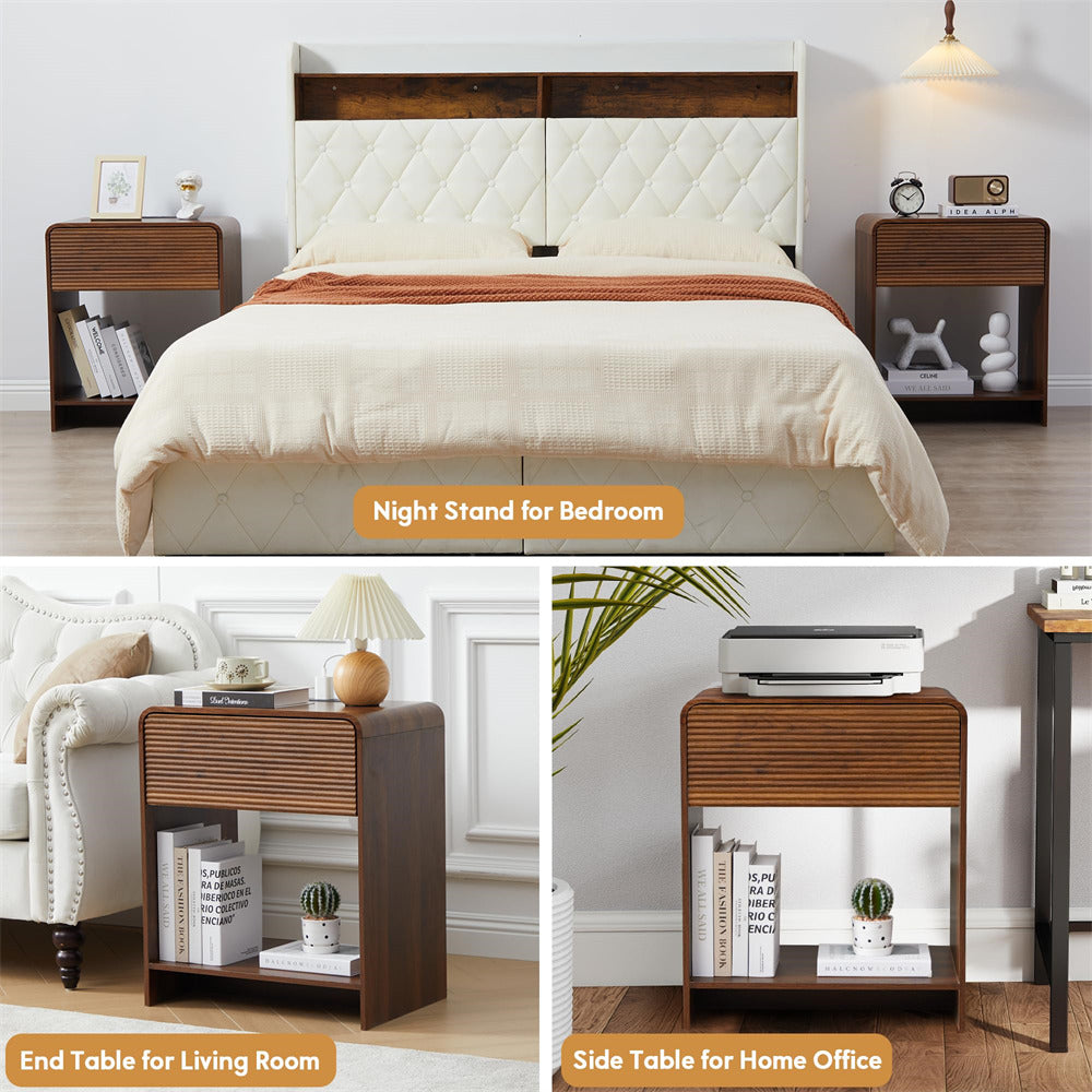Bedroom furniture set with night stands, end table, and side table.