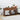 Wooden console table in a living room setting with decor items.