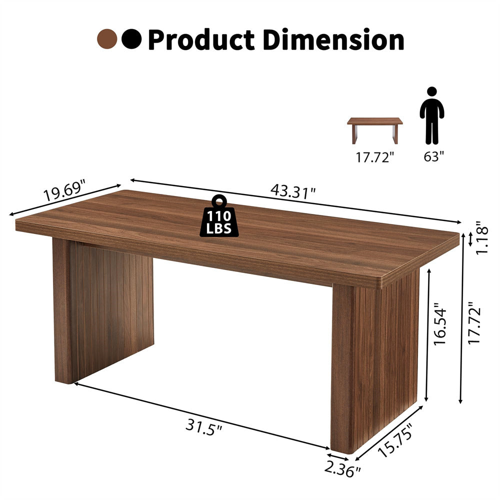 Wooden desk with dimensions labeled on a white background