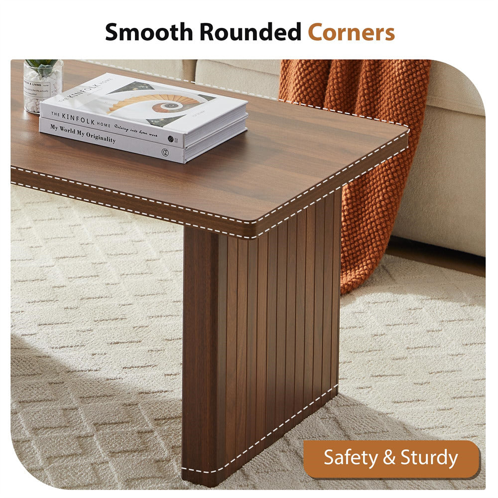 Wooden side table with smooth rounded corners in a home setting