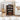 Storage cabinet with shelves in a living room setting, featuring a guitar and books.