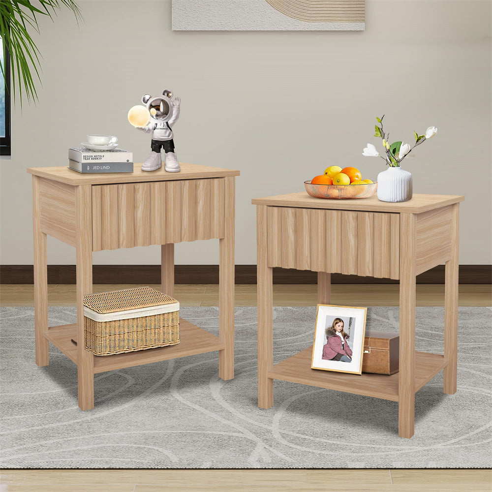 Walnut Modern Nightstand Farmhouse Side Table with Drawer and Storage Accent