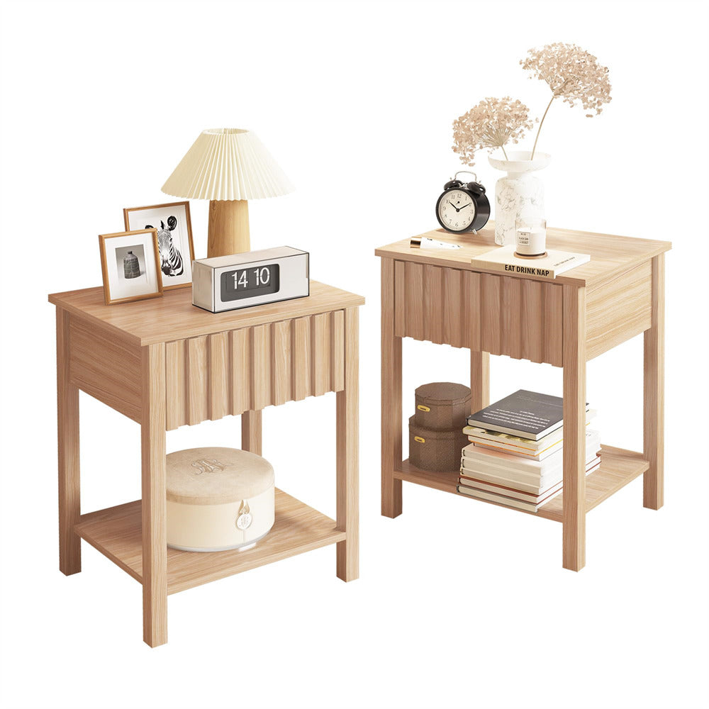 Walnut Modern Nightstand Farmhouse Side Table with Drawer and Storage Accent