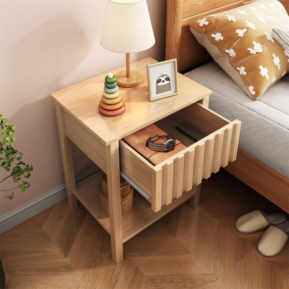 Walnut Modern Nightstand Farmhouse Side Table with Drawer and Storage Accent