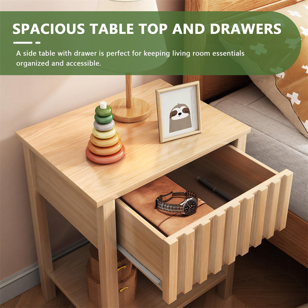 Walnut Modern Nightstand Farmhouse Side Table with Drawer and Storage Accent