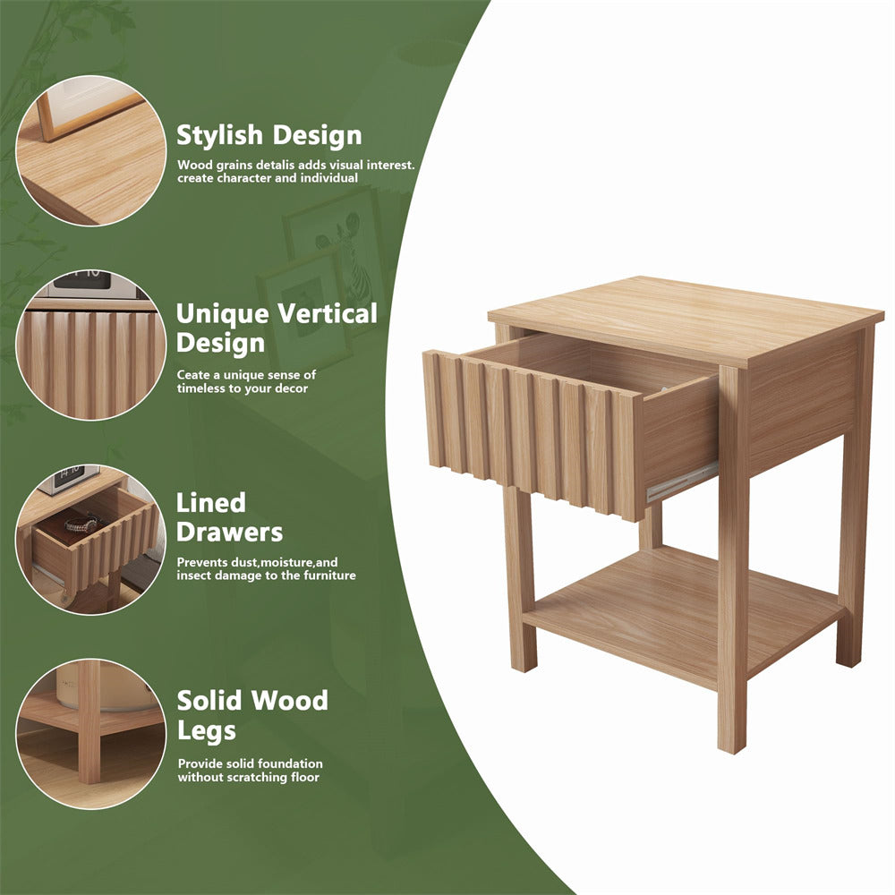 Walnut Modern Nightstand Farmhouse Side Table with Drawer and Storage Accent