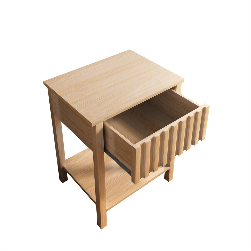 Walnut Modern Nightstand Farmhouse Side Table with Drawer and Storage Accent