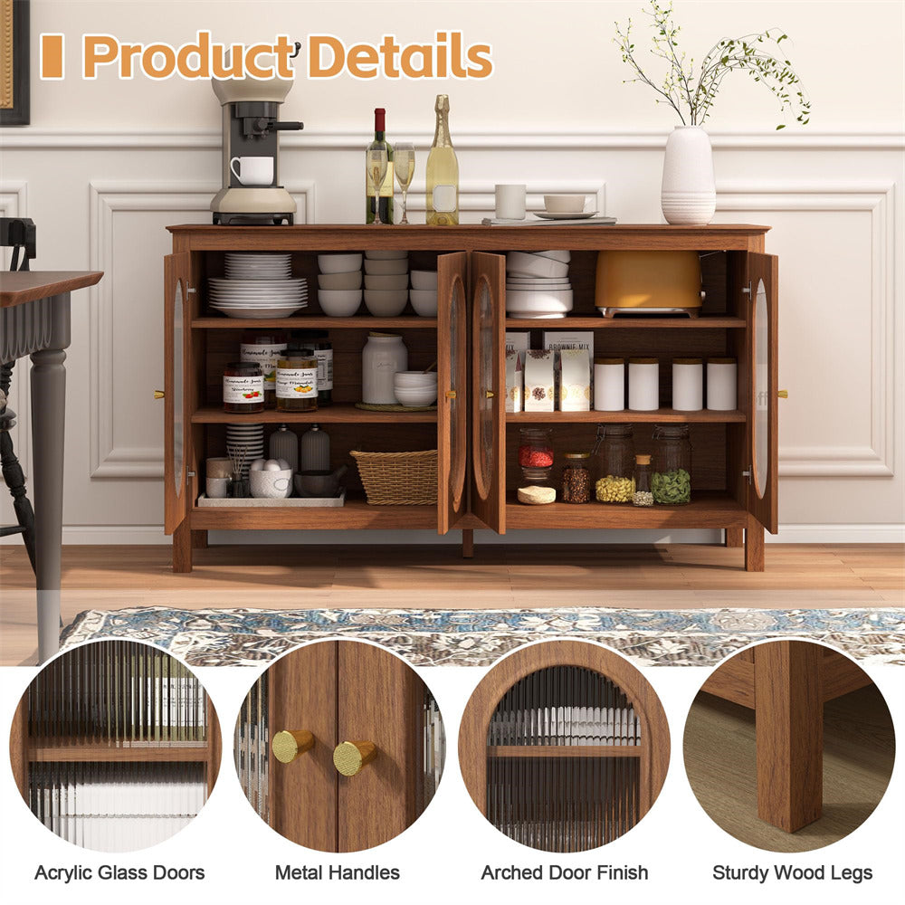 Walnut Modern Sideboard Storage Cabinet Coffee Bar Cabinet with Acrylic Doors