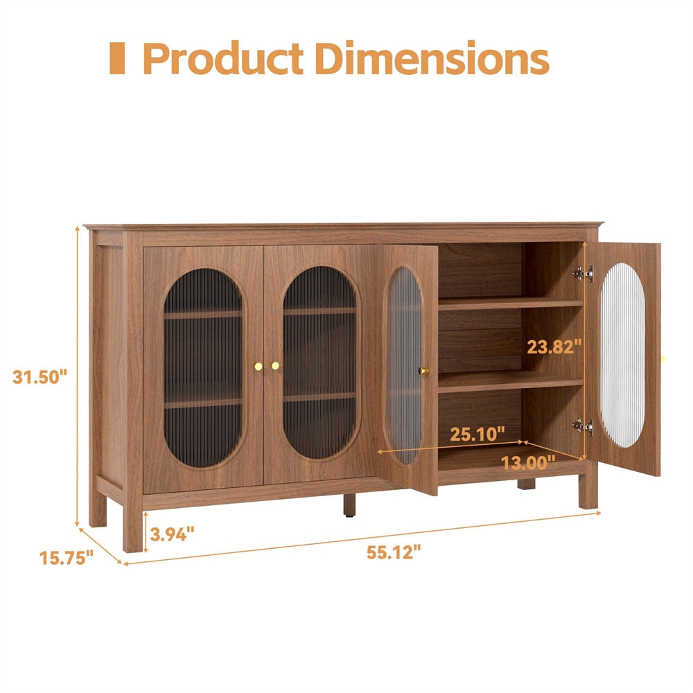 Walnut Modern Sideboard Storage Cabinet Coffee Bar Cabinet with Acrylic Doors