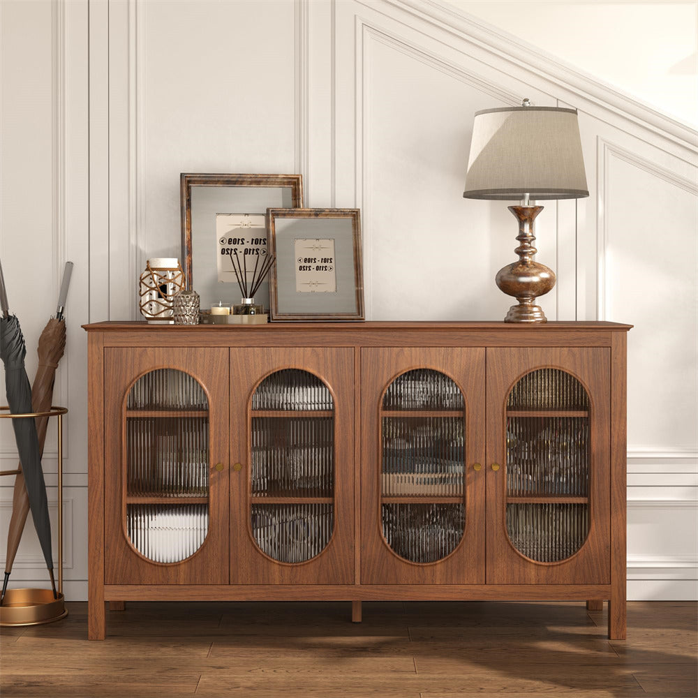 Walnut Modern Sideboard Storage Cabinet Coffee Bar Cabinet with Acrylic Doors