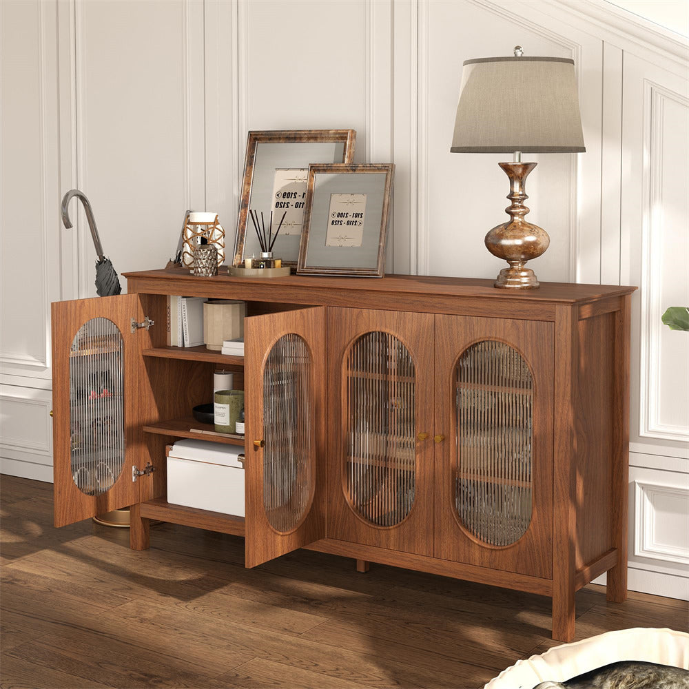 Walnut Modern Sideboard Storage Cabinet Coffee Bar Cabinet with Acrylic Doors