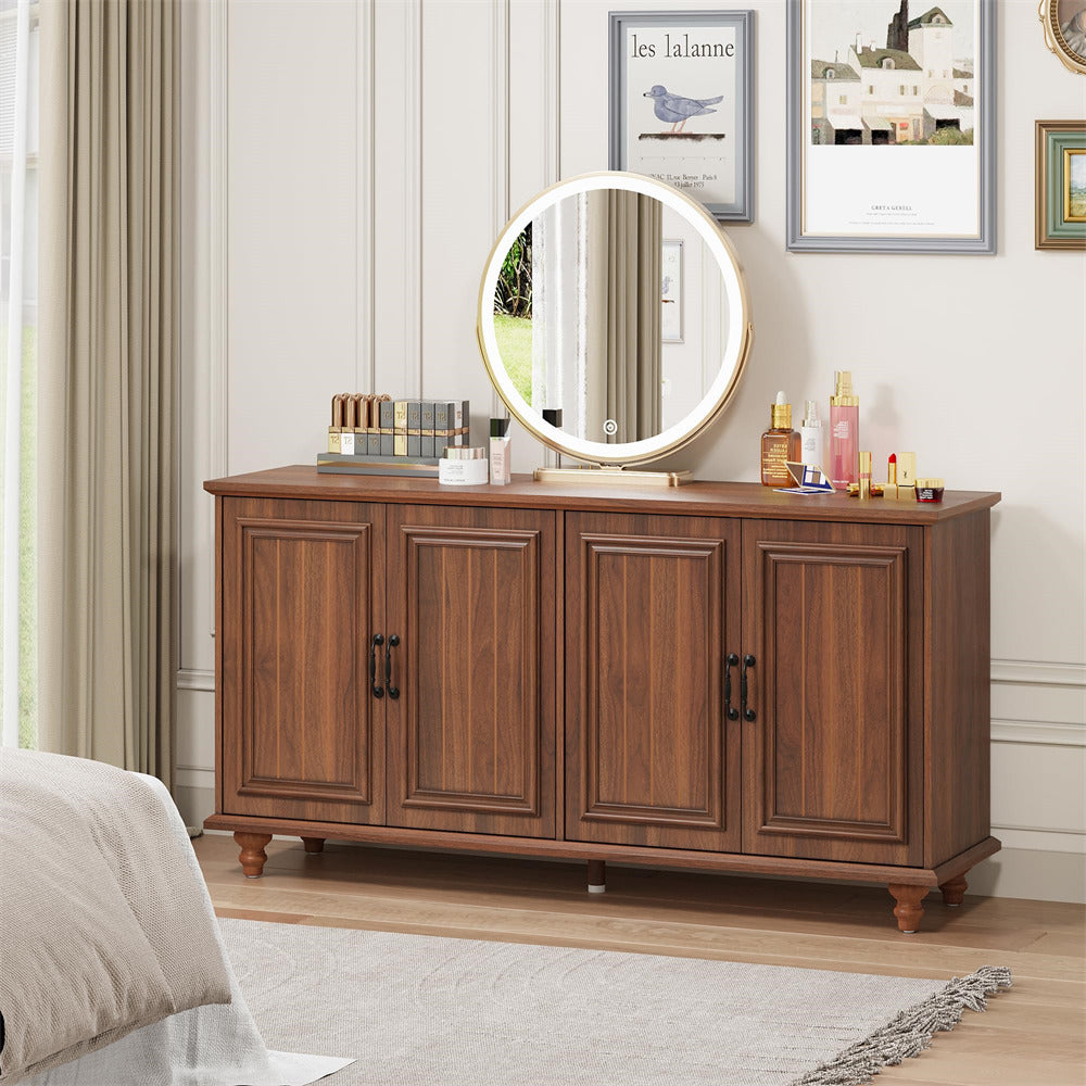 Walnut Modern Sideboard Storage Cabinet Console Table with 4 Doors and Adjustable Shelves