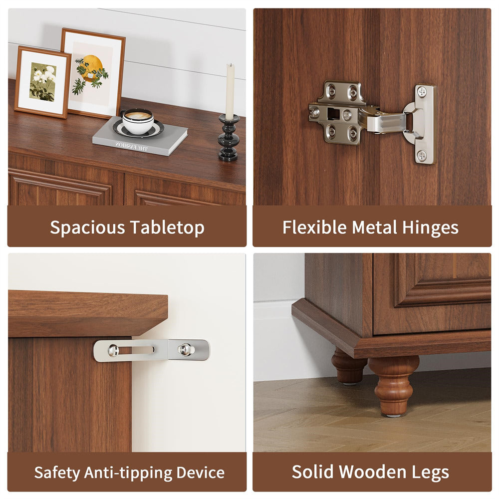 Walnut Modern Sideboard Storage Cabinet Console Table with 4 Doors and Adjustable Shelves